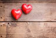 Red hearts on wood